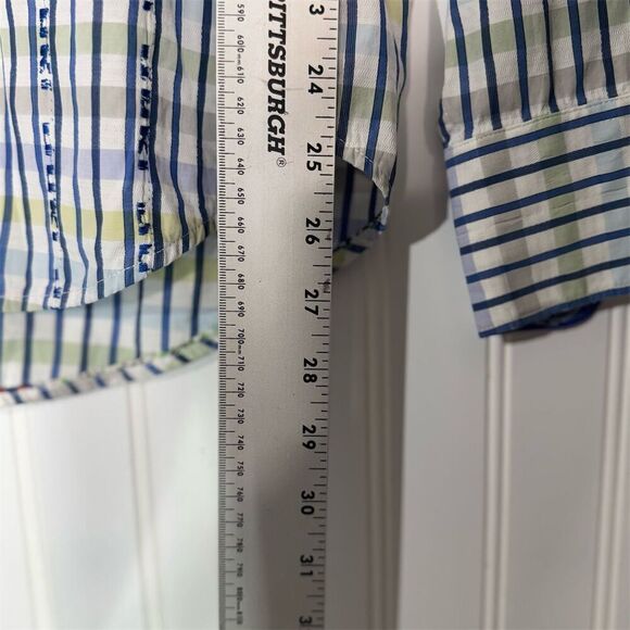 Robert Graham XL Tailored Fit Check Stripe Shirt Blue Yellow Bold Cuff Casual - Picture 6 of 10